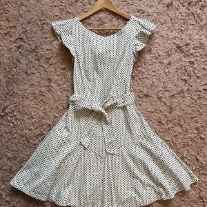 La Vie Rebecca Taylor Chic Black and White Polka Dot Midi Dress